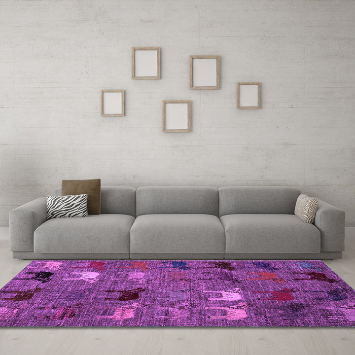 Machine Washable Abstract Purple Modern Area Rugs in a Living Room, wshabs5226pur