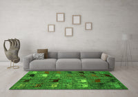 Machine Washable Abstract Green Modern Rug, wshabs5226grn