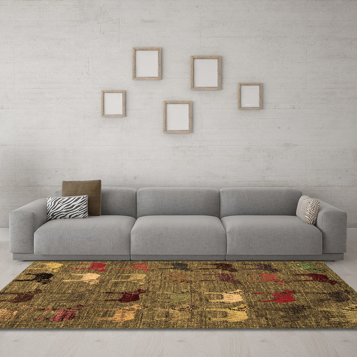 Machine Washable Abstract Brown Modern Rug in a Living Room,, wshabs5226brn