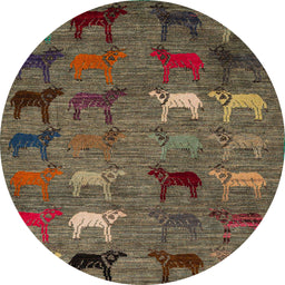 Round Machine Washable Abstract Bakers Brown Rug, wshabs5226