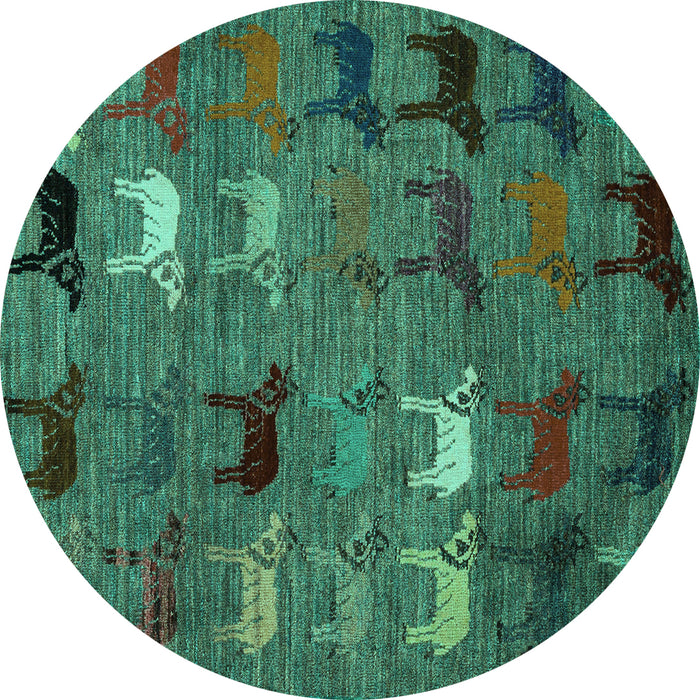 Round Machine Washable Abstract Turquoise Modern Area Rugs, wshabs5226turq