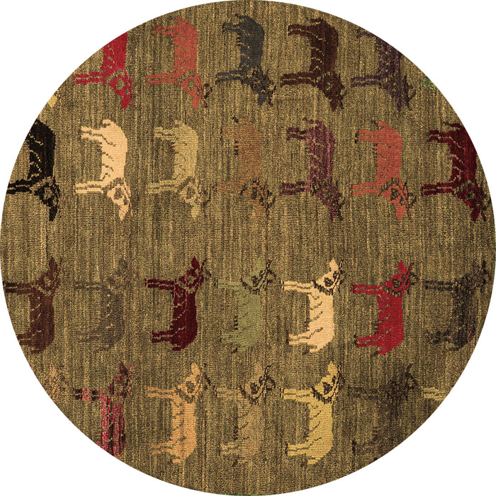 Round Machine Washable Abstract Brown Modern Rug, wshabs5226brn