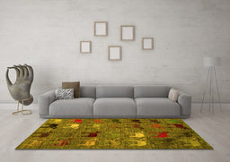 Machine Washable Abstract Yellow Modern Rug in a Living Room, wshabs5226yw
