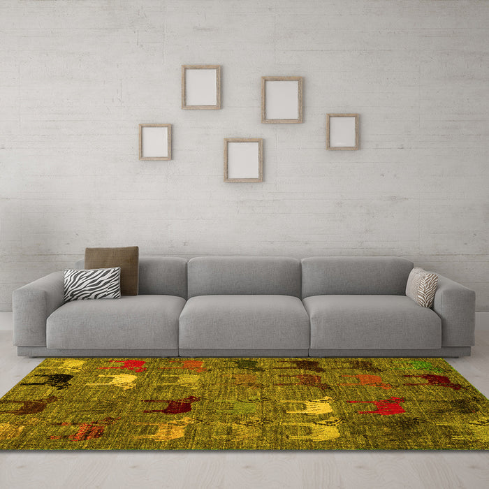 Machine Washable Abstract Yellow Modern Rug in a Living Room, wshabs5226yw