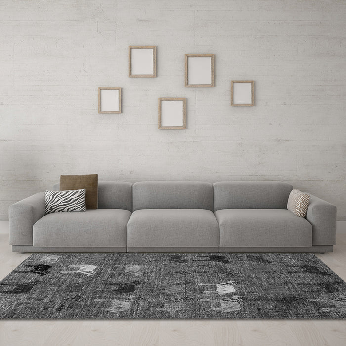 Machine Washable Abstract Gray Modern Rug in a Living Room,, wshabs5226gry