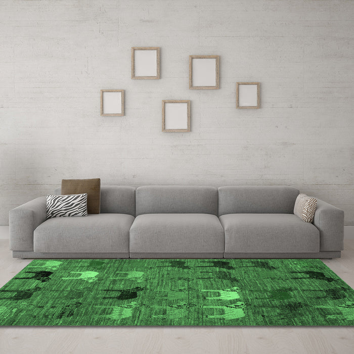 Machine Washable Abstract Emerald Green Modern Area Rugs in a Living Room,, wshabs5226emgrn