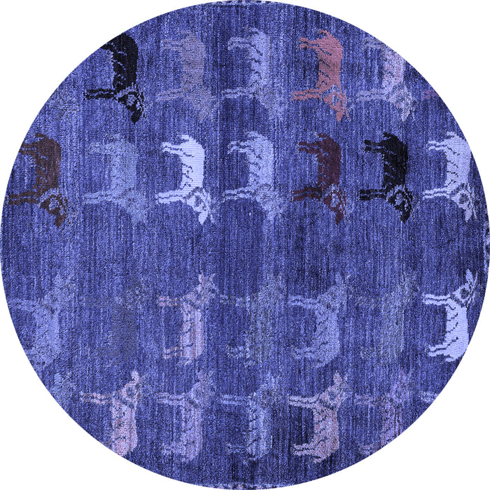 Round Abstract Blue Modern Rug, abs5227blu