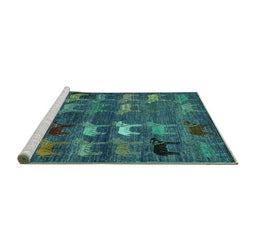 Sideview of Machine Washable Abstract Turquoise Modern Area Rugs, wshabs5227turq