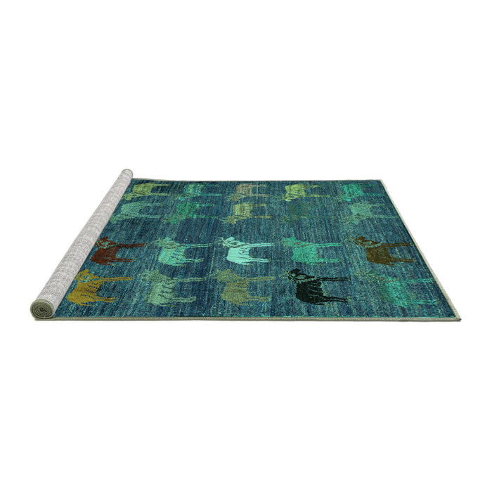 Sideview of Machine Washable Abstract Turquoise Modern Area Rugs, wshabs5227turq