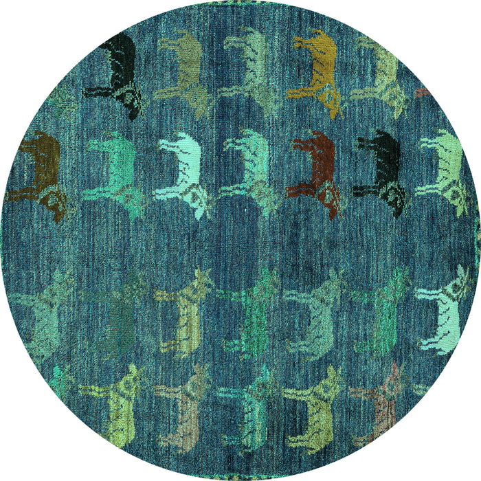 Round Machine Washable Abstract Turquoise Modern Area Rugs, wshabs5227turq