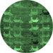 Round Machine Washable Abstract Emerald Green Modern Area Rugs, wshabs5227emgrn