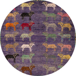 Round Machine Washable Abstract Rose Dust Purple Rug, wshabs5227