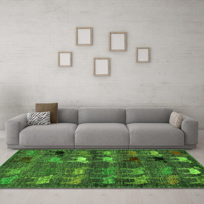 Machine Washable Abstract Green Modern Area Rugs in a Living Room,, wshabs5227grn
