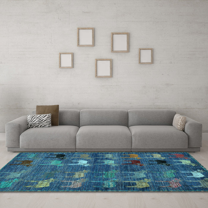 Machine Washable Abstract Light Blue Modern Rug in a Living Room, wshabs5227lblu