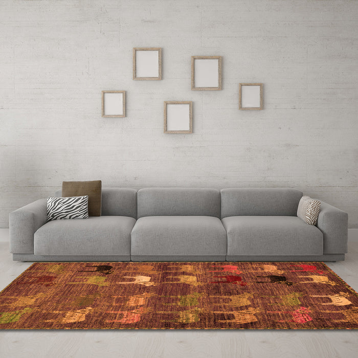 Machine Washable Abstract Orange Modern Area Rugs in a Living Room, wshabs5227org