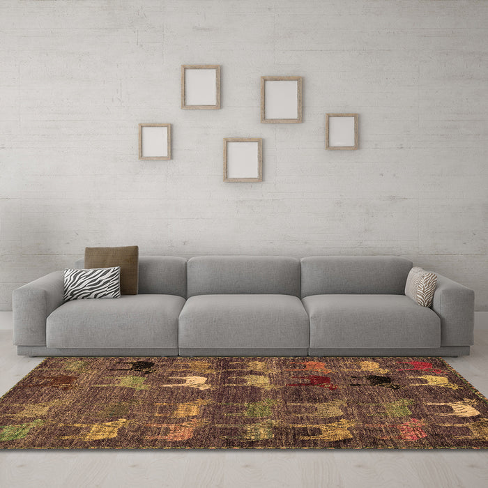 Machine Washable Abstract Brown Modern Rug in a Living Room,, wshabs5227brn