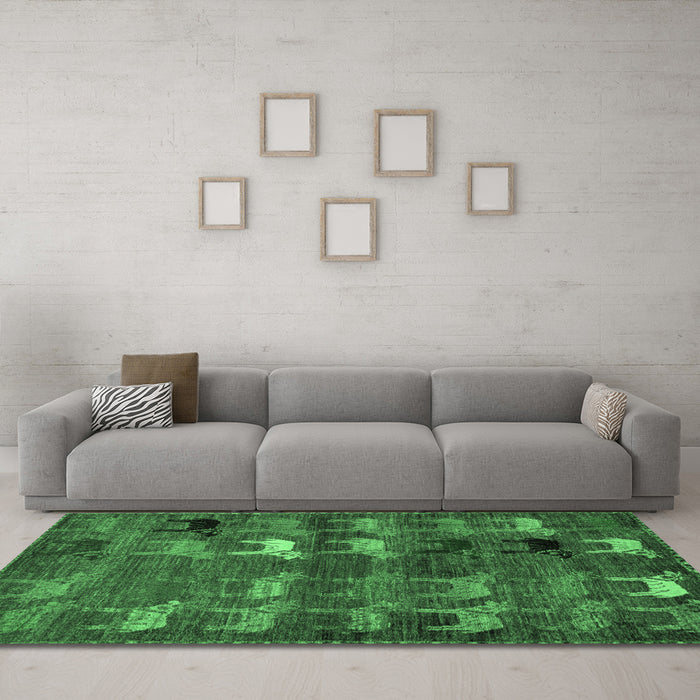 Machine Washable Abstract Emerald Green Modern Area Rugs in a Living Room,, wshabs5227emgrn
