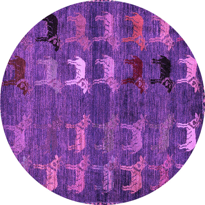 Round Machine Washable Abstract Purple Modern Area Rugs, wshabs5227pur