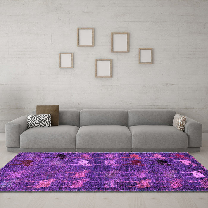 Machine Washable Abstract Purple Modern Area Rugs in a Living Room, wshabs5227pur