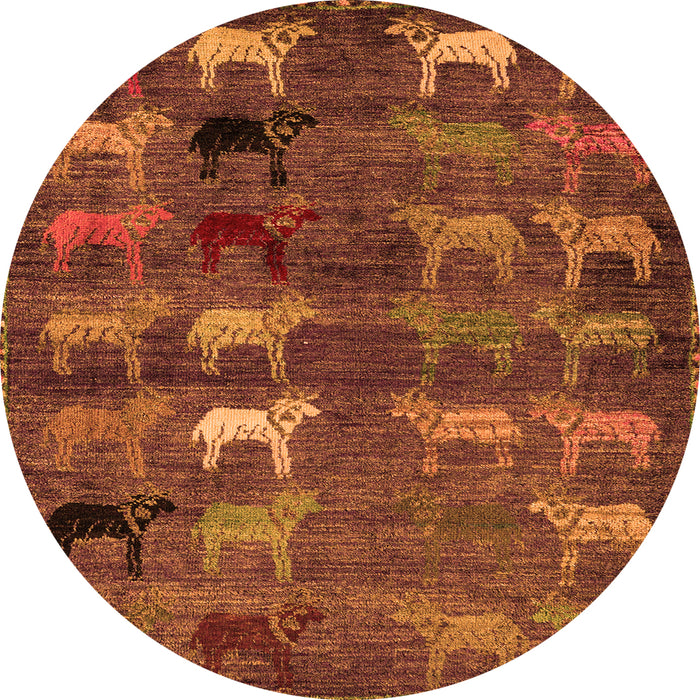 Round Machine Washable Abstract Orange Modern Area Rugs, wshabs5227org