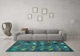 Machine Washable Abstract Turquoise Modern Area Rugs in a Living Room,, wshabs5227turq