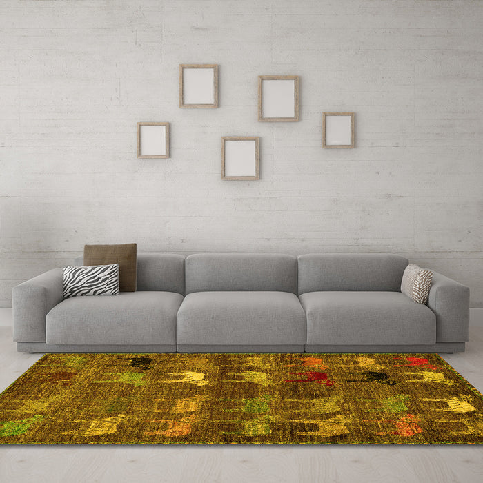 Machine Washable Abstract Yellow Modern Rug in a Living Room, wshabs5227yw