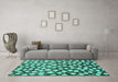 Machine Washable Abstract Turquoise Modern Area Rugs in a Living Room,, wshabs5228turq