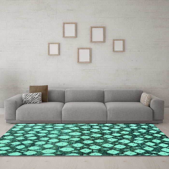 Machine Washable Abstract Turquoise Modern Area Rugs in a Living Room,, wshabs5228turq