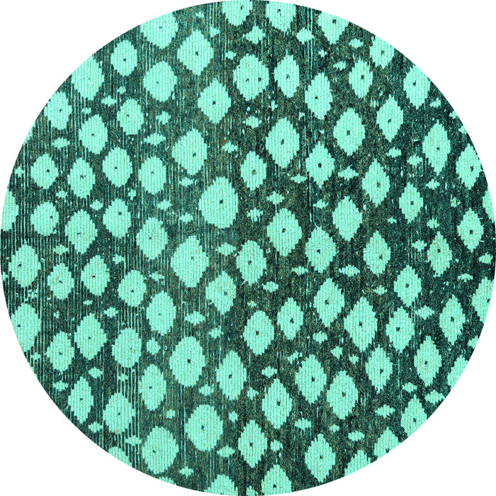 Round Machine Washable Abstract Turquoise Modern Area Rugs, wshabs5228turq