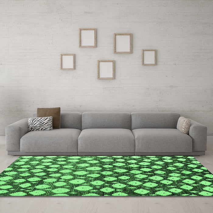 Machine Washable Abstract Emerald Green Modern Area Rugs in a Living Room,, wshabs5228emgrn