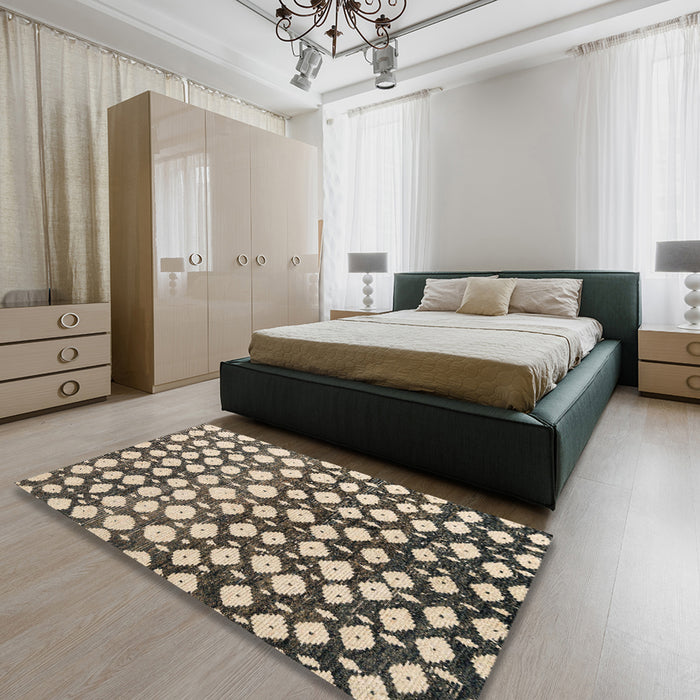 Abstract Brown Modern Rug in a Bedroom, abs5228