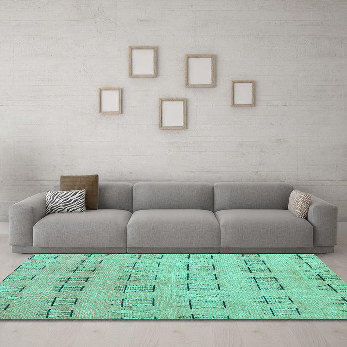 Machine Washable Abstract Turquoise Modern Area Rugs in a Living Room,, wshabs5229turq