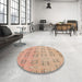 Round Machine Washable Abstract Pastel Orange Rug in a Office, wshabs5229