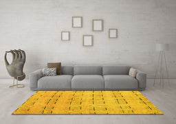 Machine Washable Abstract Yellow Modern Rug in a Living Room, wshabs5229yw