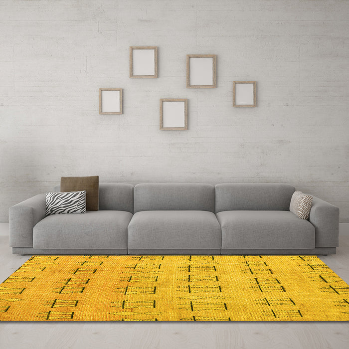 Machine Washable Abstract Yellow Modern Rug in a Living Room, wshabs5229yw
