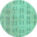 Round Abstract Turquoise Modern Rug, abs5229turq