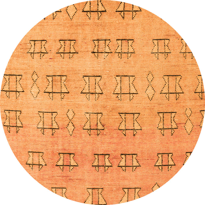 Round Machine Washable Abstract Orange Modern Area Rugs, wshabs5229org