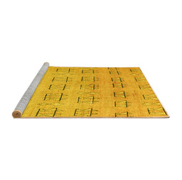 Sideview of Machine Washable Abstract Yellow Modern Rug, wshabs5229yw