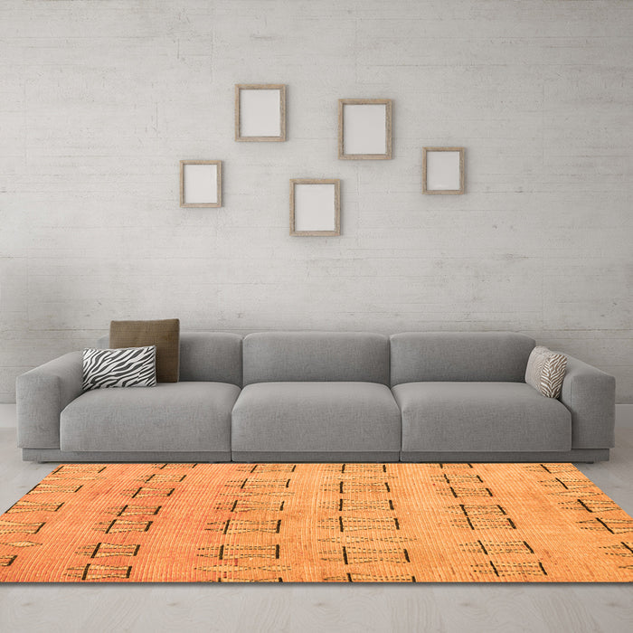 Machine Washable Abstract Orange Modern Area Rugs in a Living Room, wshabs5229org