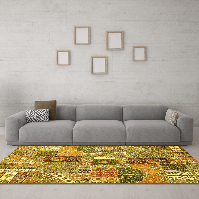 Machine Washable Southwestern Yellow Country Rug in a Living Room, wshabs522yw