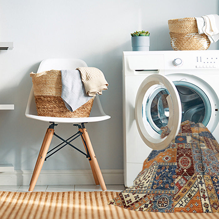 Machine Washable Abstract Red Brown Rug in a Washing Machine, wshabs522