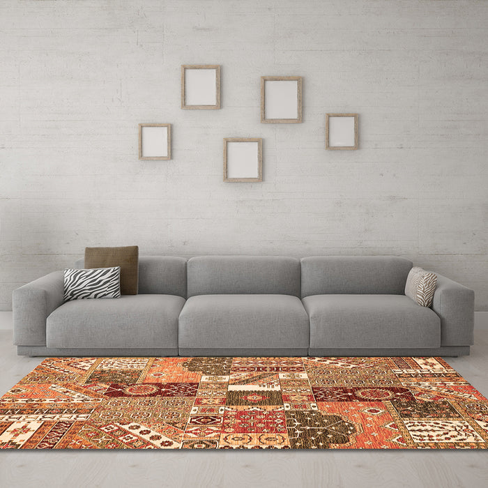 Machine Washable Southwestern Orange Country Area Rugs in a Living Room, wshabs522org