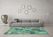 Machine Washable Southwestern Turquoise Country Area Rugs in a Living Room,, wshabs522turq