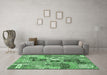 Machine Washable Southwestern Emerald Green Country Area Rugs in a Living Room,, wshabs522emgrn