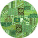 Round Southwestern Green Country Rug, abs522grn