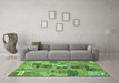 Machine Washable Southwestern Green Country Area Rugs in a Living Room,, wshabs522grn