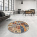 Round Abstract Red Brown Southwestern Rug in a Office, abs522