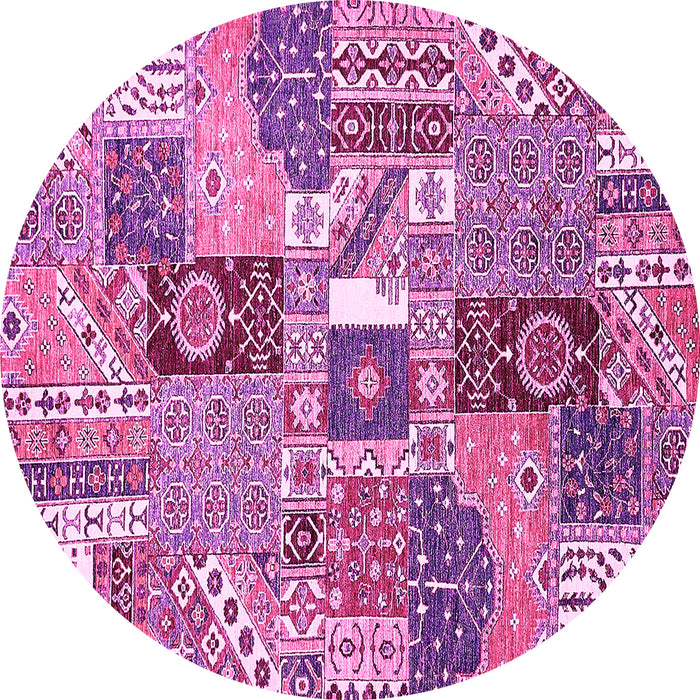Round Machine Washable Southwestern Pink Country Rug, wshabs522pnk