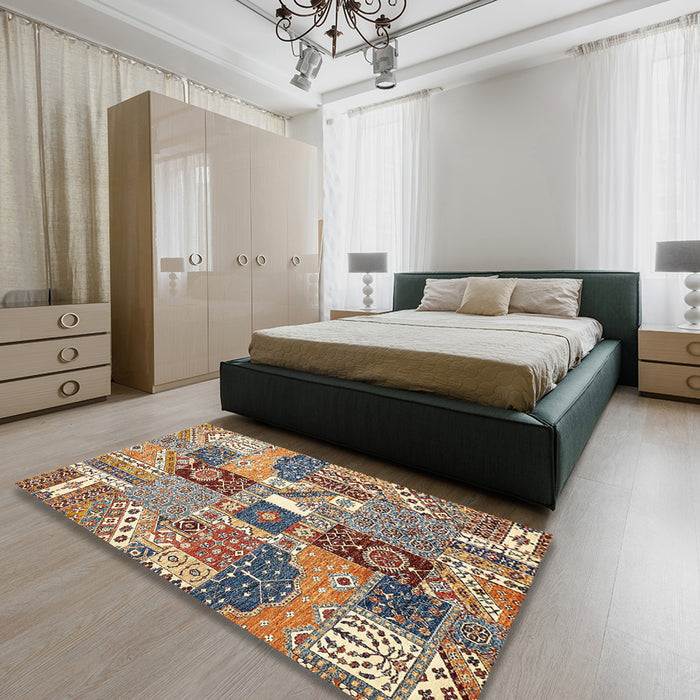 Machine Washable Abstract Red Brown Rug in a Bedroom, wshabs522