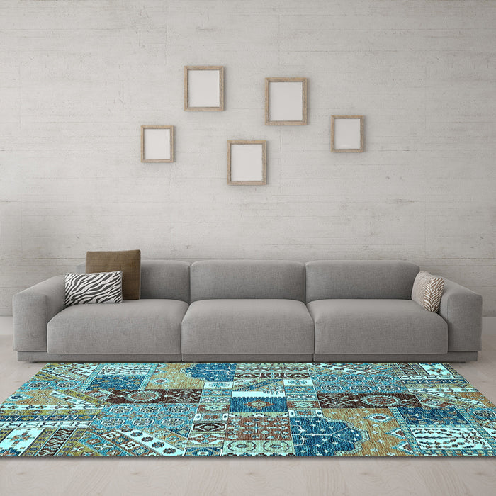 Machine Washable Southwestern Light Blue Country Rug in a Living Room, wshabs522lblu